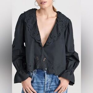 Free People : Maisie Cutwork 100% Cotton Women's Black Blouse